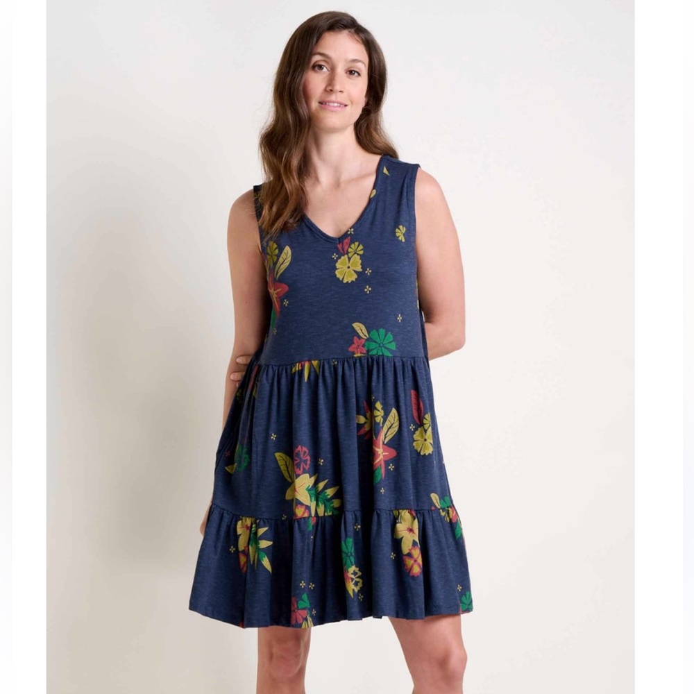 Like New! Toad&Co Whirlwind Tiered Dress (True Navy Large Floral Print)